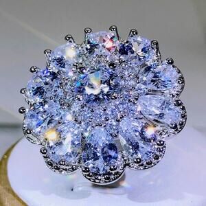 SALE🏷️925 sterling silver zircon big ring jewelry multi-stone glittering Size 9